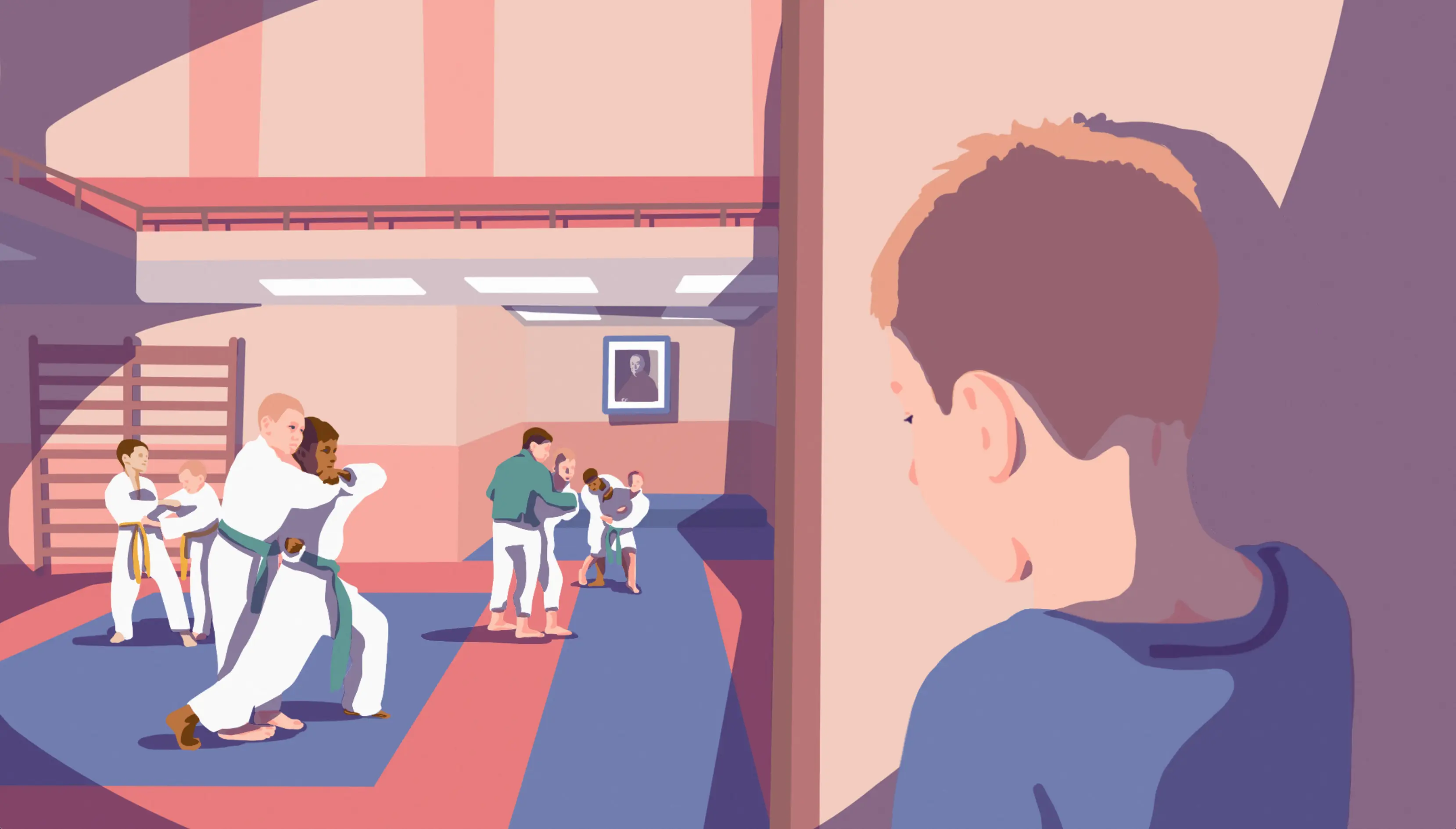 Timothée à l'écart des autres enfants au club de judo